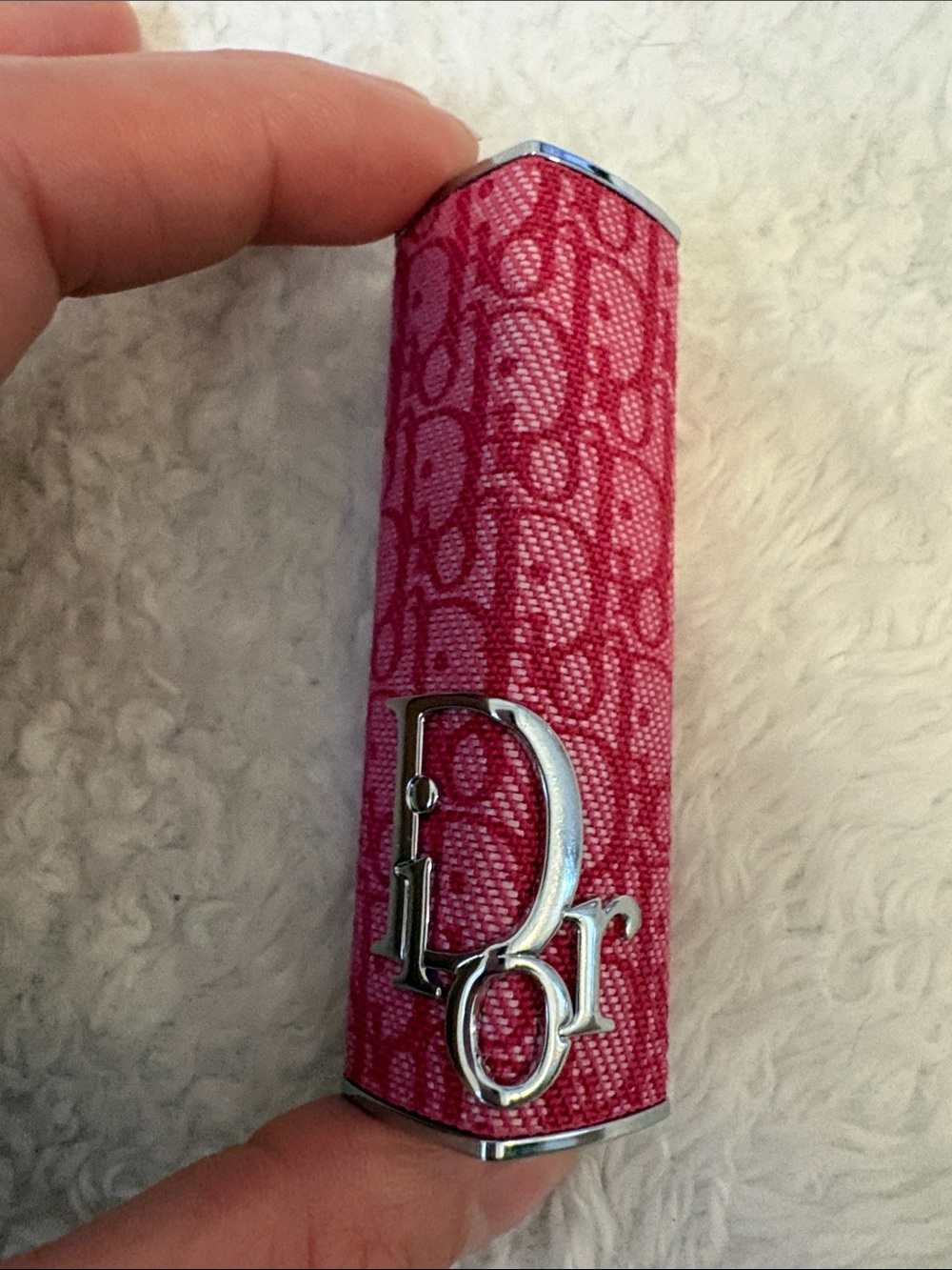 Dior Hot Pink Monogram Lipstick Holder with Silver Logo